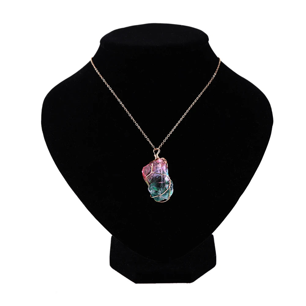 1Pc Irregular Rainbow Stone Natural Crystal Chakra Rock Necklace Golden Plated Quartz Pendant Nice Gift For Lover Friends