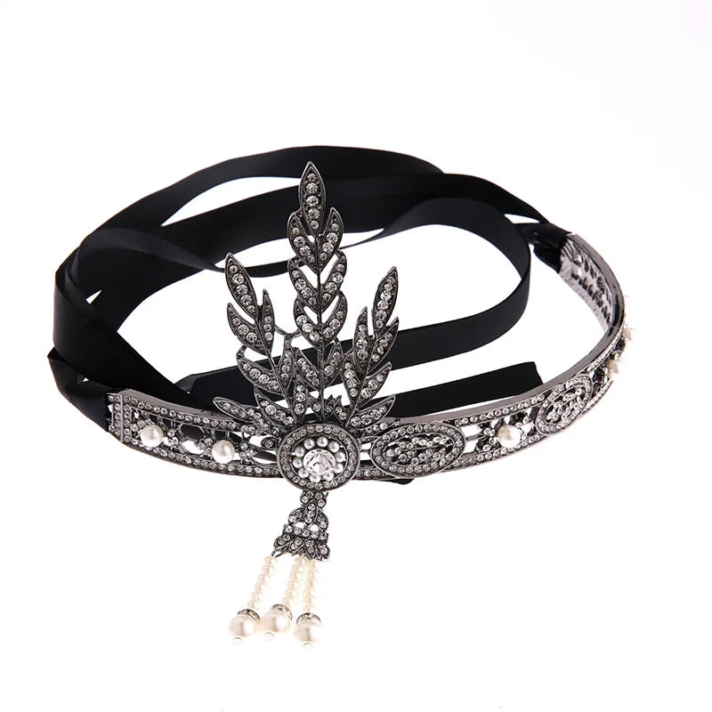 Art Deco Women 1920s Vintage Bridal Headpiece Costume Hair Accessories Flapper Great Gatsby Leaf Medallion Pearl Headband