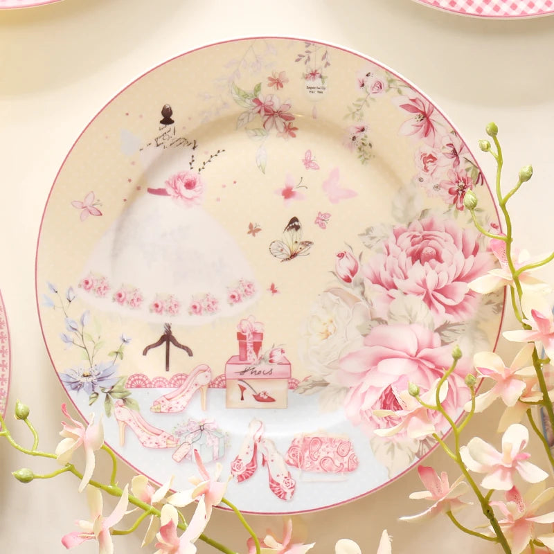 Pastoral Bone China Dishes And Plates Porcelain Cake Dish Pastry Fruit Tray Ceramic Tableware Steak Dinner Plate Decoration