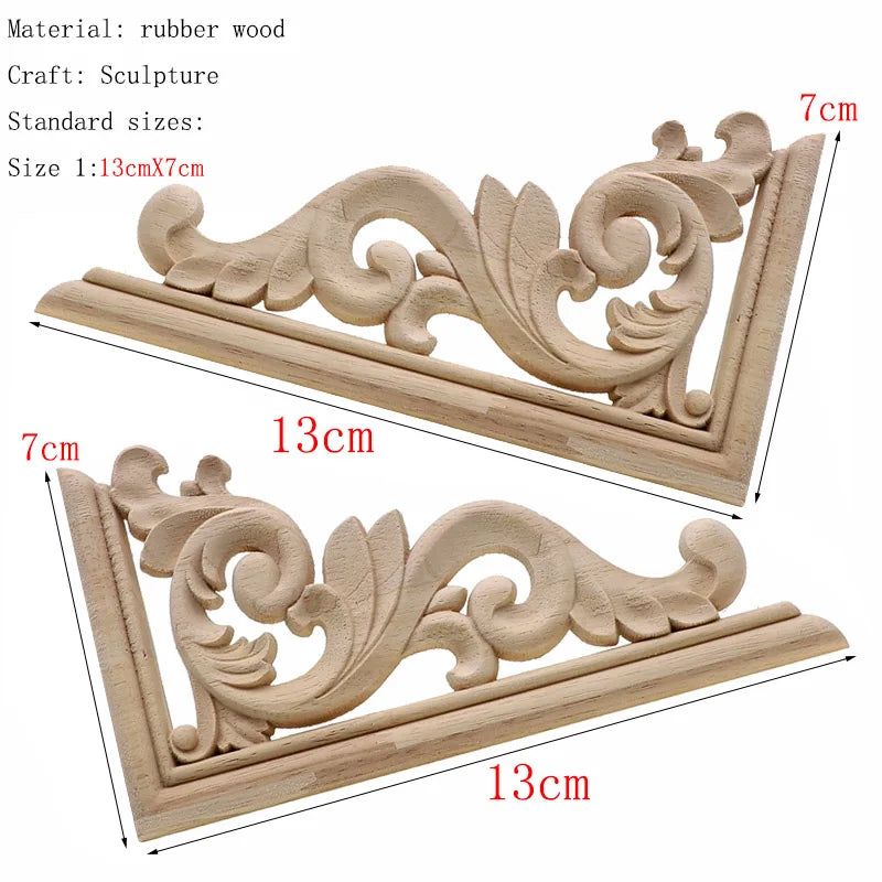 1Pc Unique Natural Floral Wood Carved Wooden Figurines Crafts Corner Appliques Frame Wall Door Furniture Woodcarving Decorative
