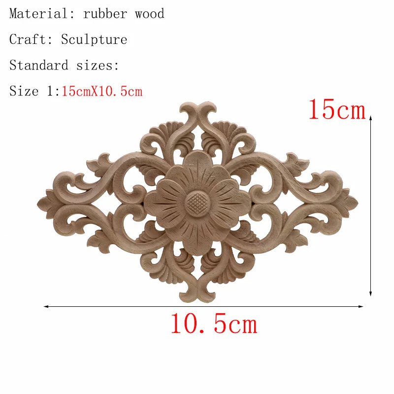 1Pc Unique Natural Floral Wood Carved Wooden Figurines Crafts Corner Appliques Frame Wall Door Furniture Woodcarving Decorative