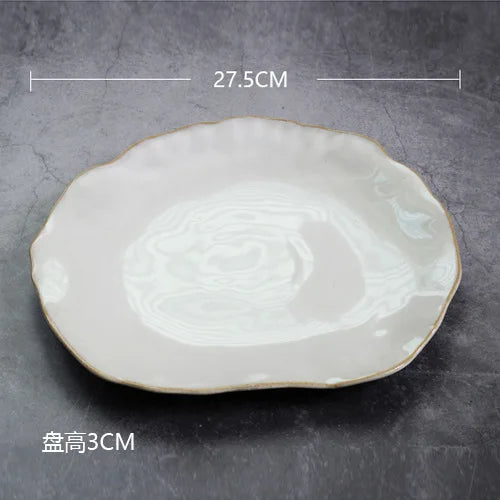 Nordic Ceramic Tableware Irregular Rice Bowl Dessert Salad Bowl Seasoning Bowl Flat Plate Dish Dishes and Plates Sets