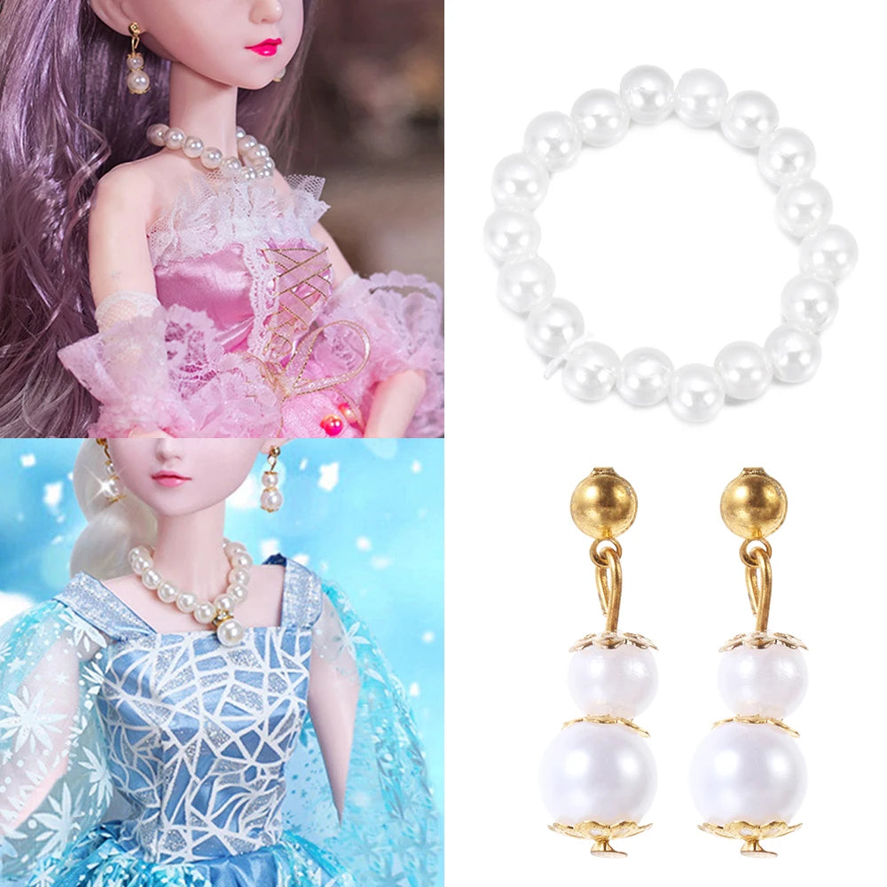 Handmade Exquisite Pearl Necklace Earrings Set Doll Jewelry For Doll DIY Toy Dolls Accessories