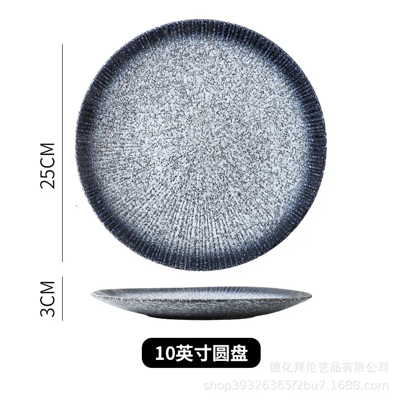 Japanese ceramic striped plate creative steak plate spaghetti plate retro sushi plate restaurant commercial plate