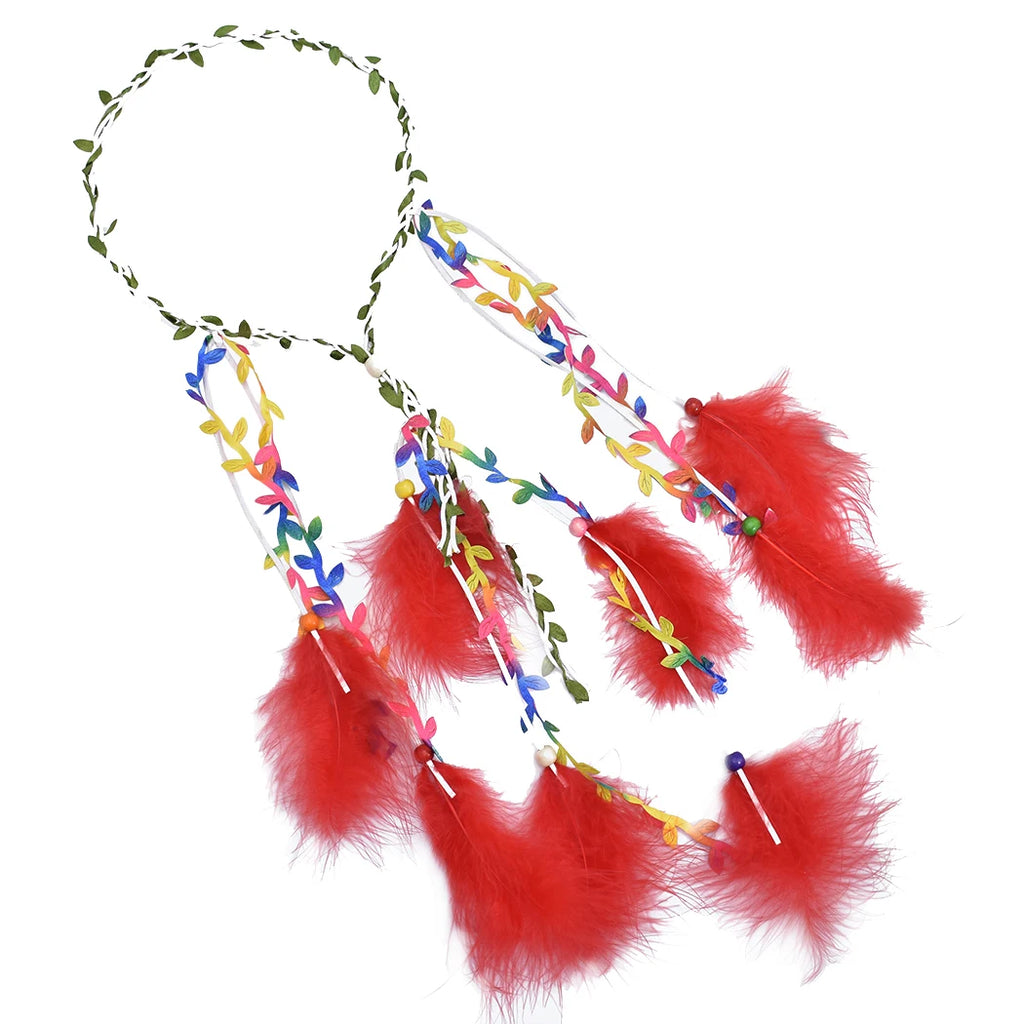 Bohemian Feather Headbands for Women White Red Feather Hairbands Hippie Jewelry Gypsy Tribal Festival Party Hair Accessories