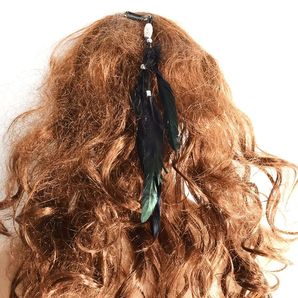 Women Feather Bb Clip Headband Scrunchies Headdress Tribal Hair Rope Headpieces 2021 New Fashion Headwear Retro Hair Accessories