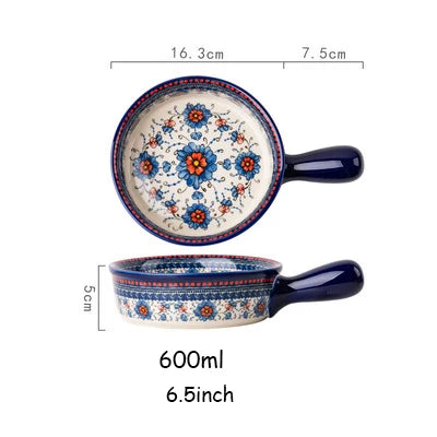 New Ceramic Bowls Polish Style Bakeware Baking Binaural Bowl With Handle  Tableware Salad Dessert Steak Pasta Plate