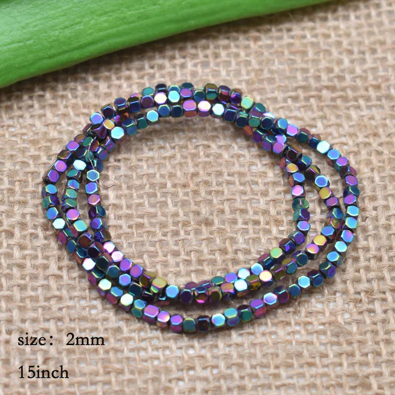 1.5mm Colorful Square Beads 274pcs Natural Stone Beads Hematite Loose Spacer Beads For Jewelry Making DIY Gift Earrings