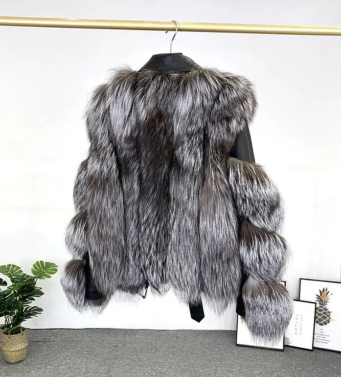 Winter New Real Fox Fur Coats With Genuine Sheepskin Leather Wholeskin Natural Fox Fur Jacket Outwear Luxury Women New
