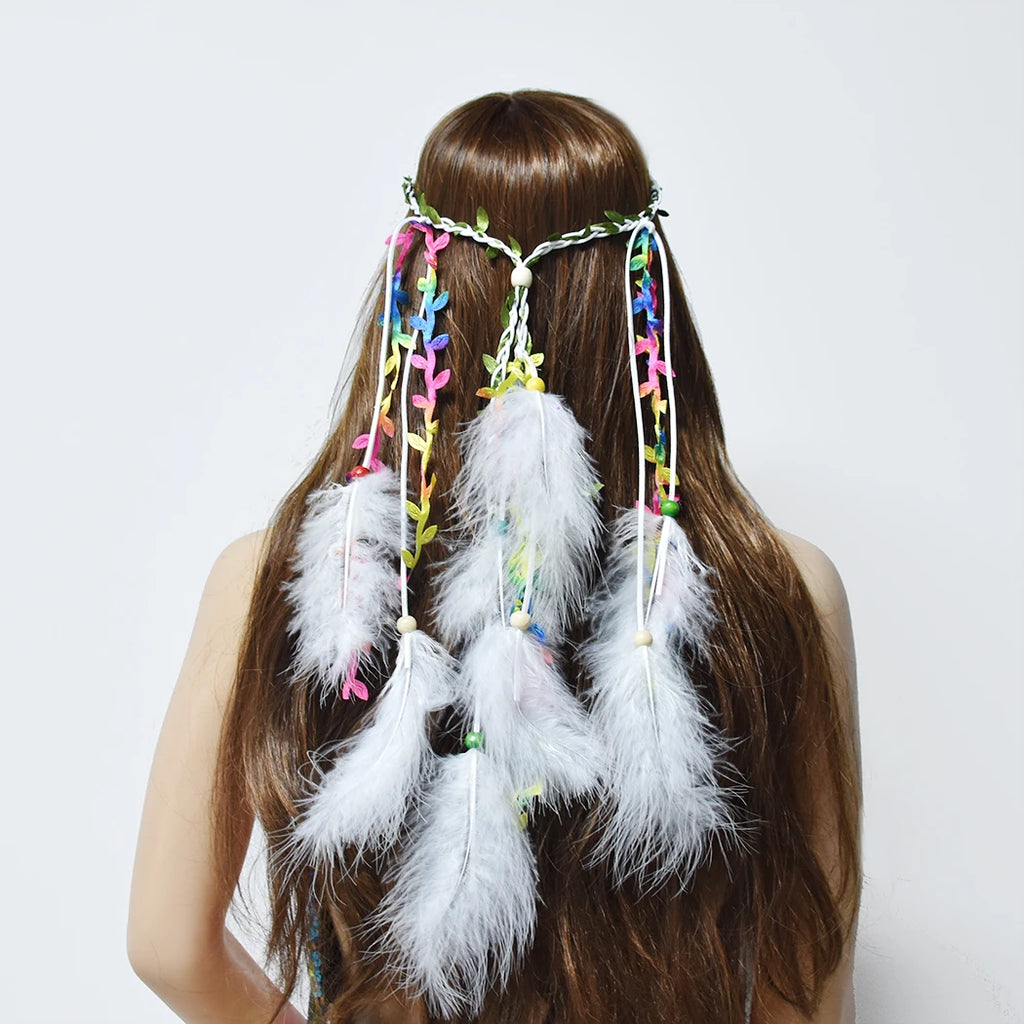 Bohemian Feather Headbands for Women White Red Feather Hairbands Hippie Jewelry Gypsy Tribal Festival Party Hair Accessories