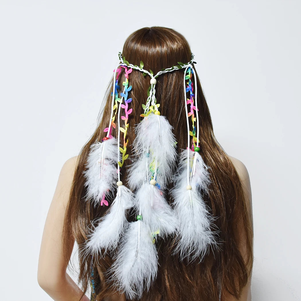 Bohemian Feather Headbands for Women White Red Feather Hairbands Hippie Jewelry Gypsy Tribal Festival Party Hair Accessories