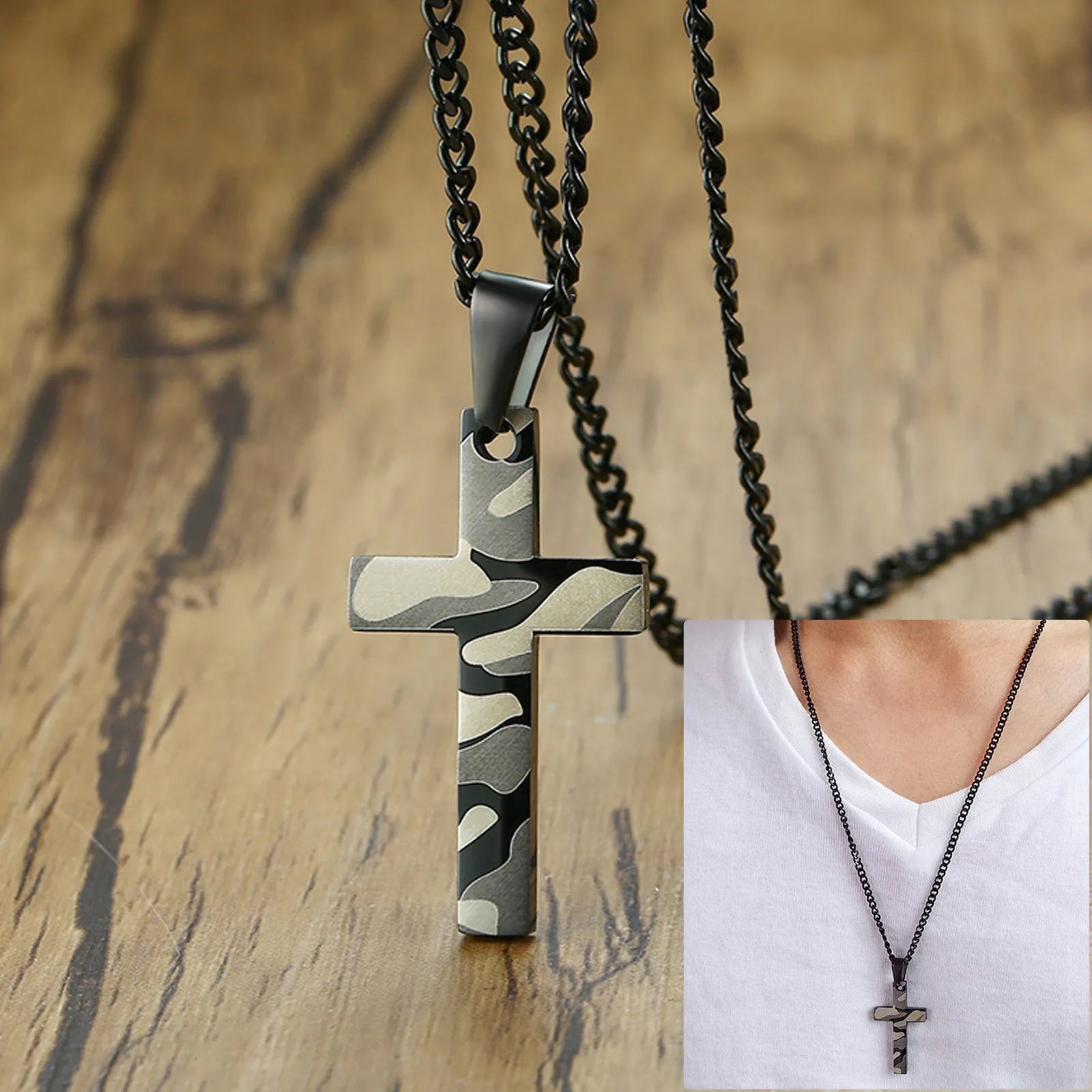 Vnox Minimalist Cross Necklaces Faith Pendant,Simple Stainless Steel Christian Prayer Religious Women Men Jewelry,Car Pendant