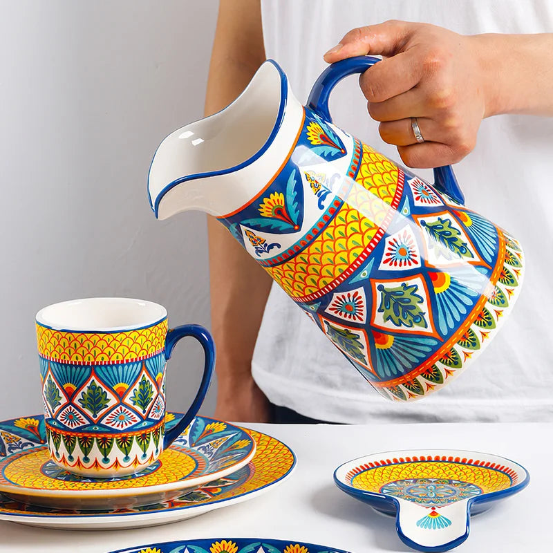 Plates Dinner Serving Ceramic Tableware Household Kettle Bohemia Rectangular Flat Dish Steak Salad Tray Soup Noodle Bowl Mug