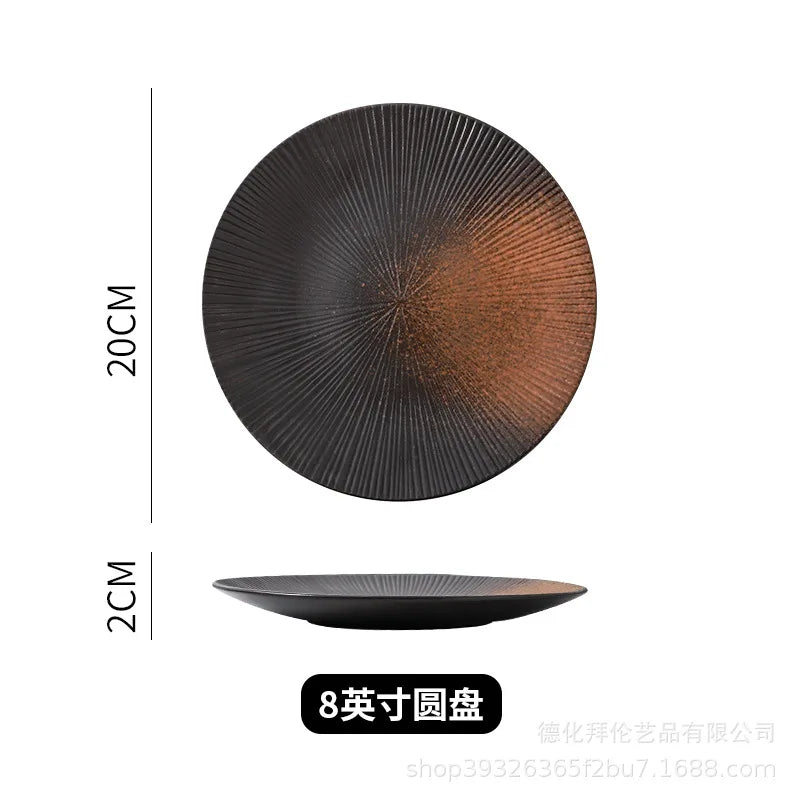 Japanese ceramic striped plate creative steak plate spaghetti plate retro sushi plate restaurant commercial plate