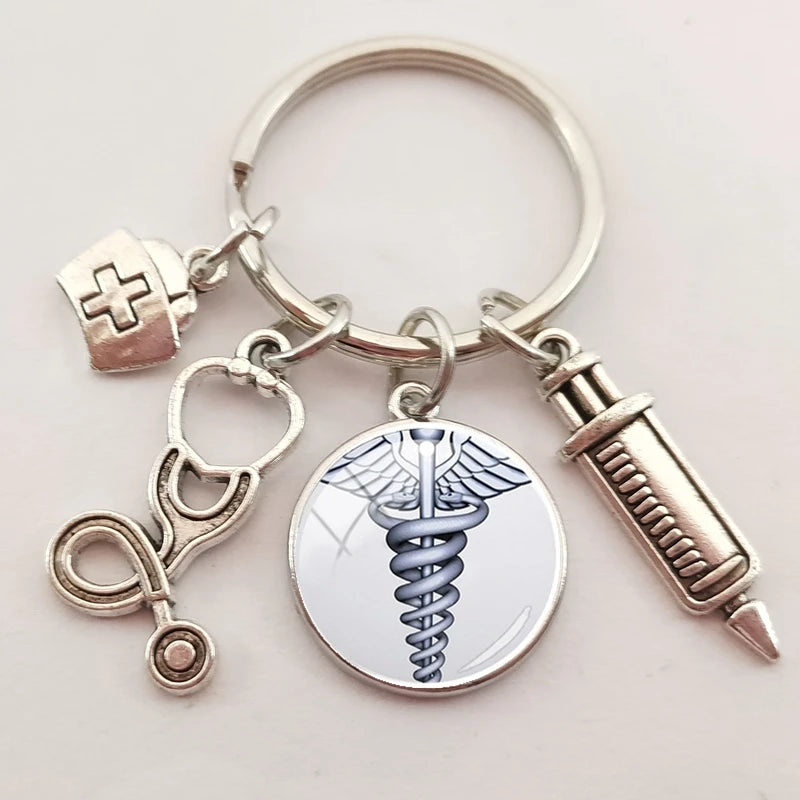 New medical staff with snake symbol finger keychain medical student keychain key pendant custom