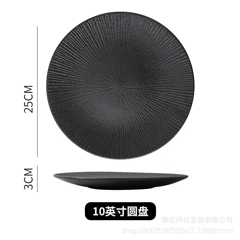 Japanese ceramic striped plate creative steak plate spaghetti plate retro sushi plate restaurant commercial plate