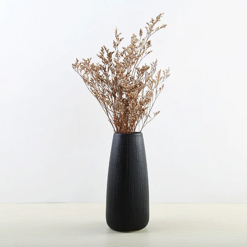 Modern Creative Classic Black Ceramic Vase Retro Vase Container Simple European Handmade Crafts Home Decoration LBS