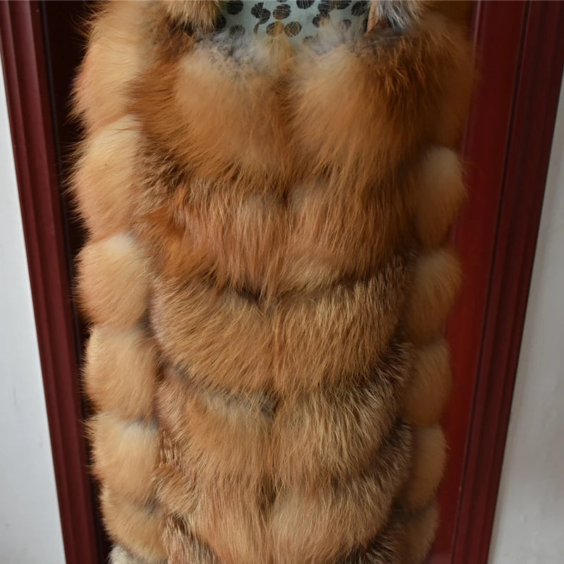 Winter Red Fox Fur Vest Female Real Long Women Red Fox Fur Waistcoat Natural Fox Fur Waistcoat Long