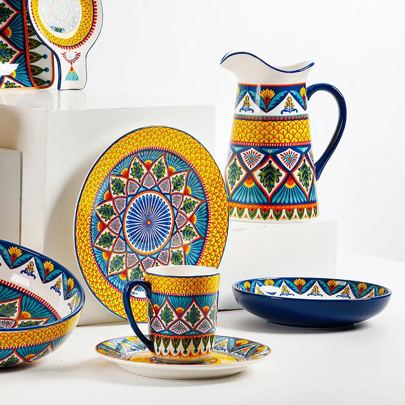 Plates Dinner Serving Ceramic Tableware Household Kettle Bohemia Rectangular Flat Dish Steak Salad Tray Soup Noodle Bowl Mug