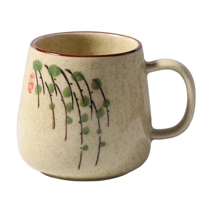 Kiln Change Clay Coffee Mug with Lid and Spoon, Unique Retro Style Ceramic Cups, Creative Gift for Friends, 380ml