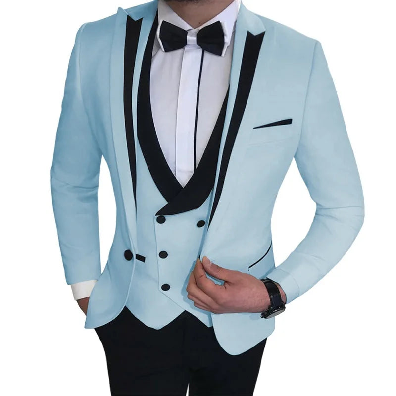 Thorndike 2023 New Male Wedding Prom Suit White Slim Fit Tuxedo Men Formal Business Work Wear Suits 3Pcs Set (Jacket+Pants+Vest)