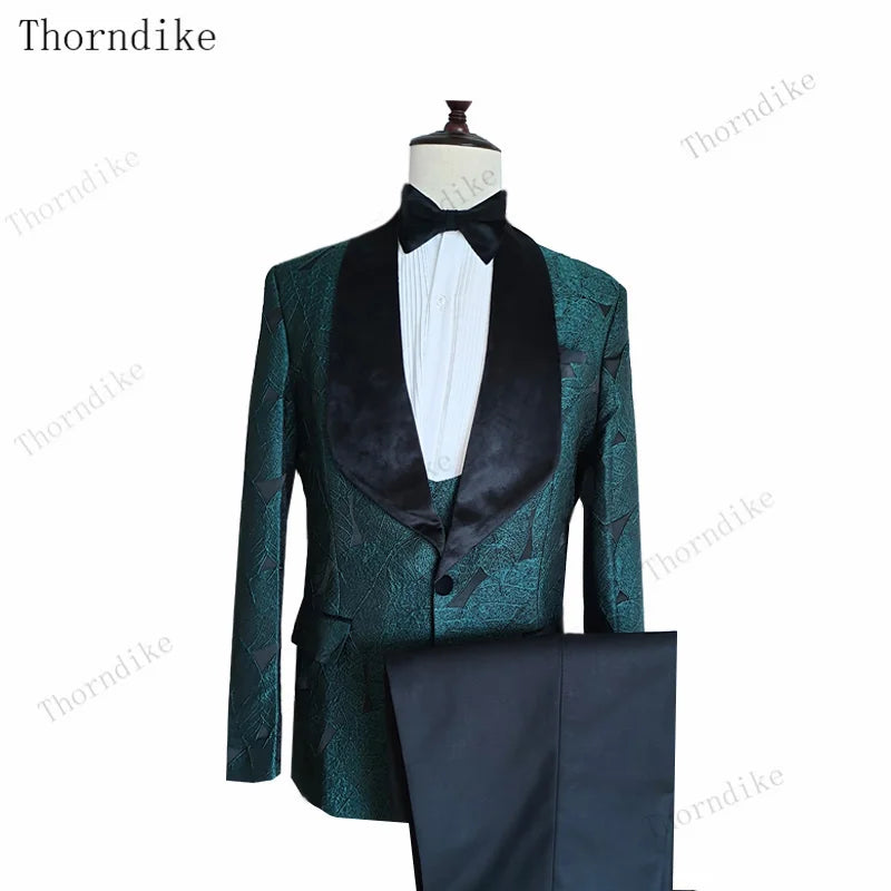 Thorndike 2021 New Male Wedding Prom Suit Green Slim Fit Tuxedo Men Formal Business Work Wear Suits 3Pcs Set (Jacket+Pants+Vest)