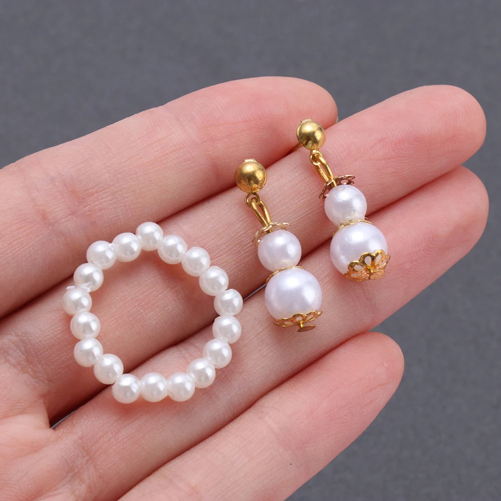 Handmade Exquisite Pearl Necklace Earrings Set Doll Jewelry For Doll DIY Toy Dolls Accessories