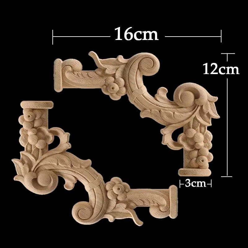 Wood Appliques Corner Flower Exquisite Carving Natural Furniture Wooden Mouldings Vintage Unpainted Accessories Decoration Decal