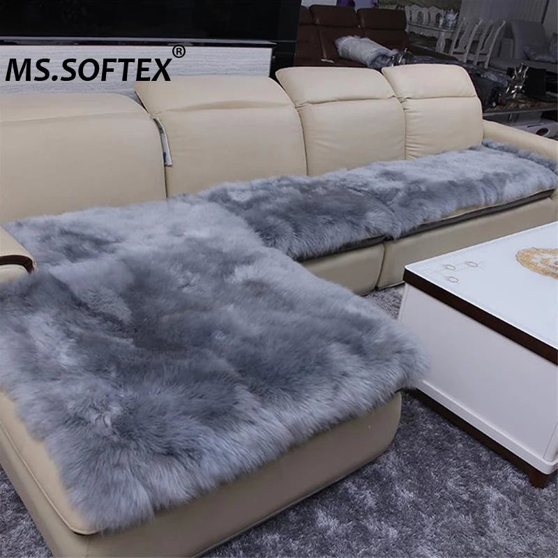 MS.Softex-Natural Sheepskin Sofa Cushion, Australian Sheepskin Floor Rug, Seat Cover, Warm Rug, Long Wool Sofa Cover, Winter