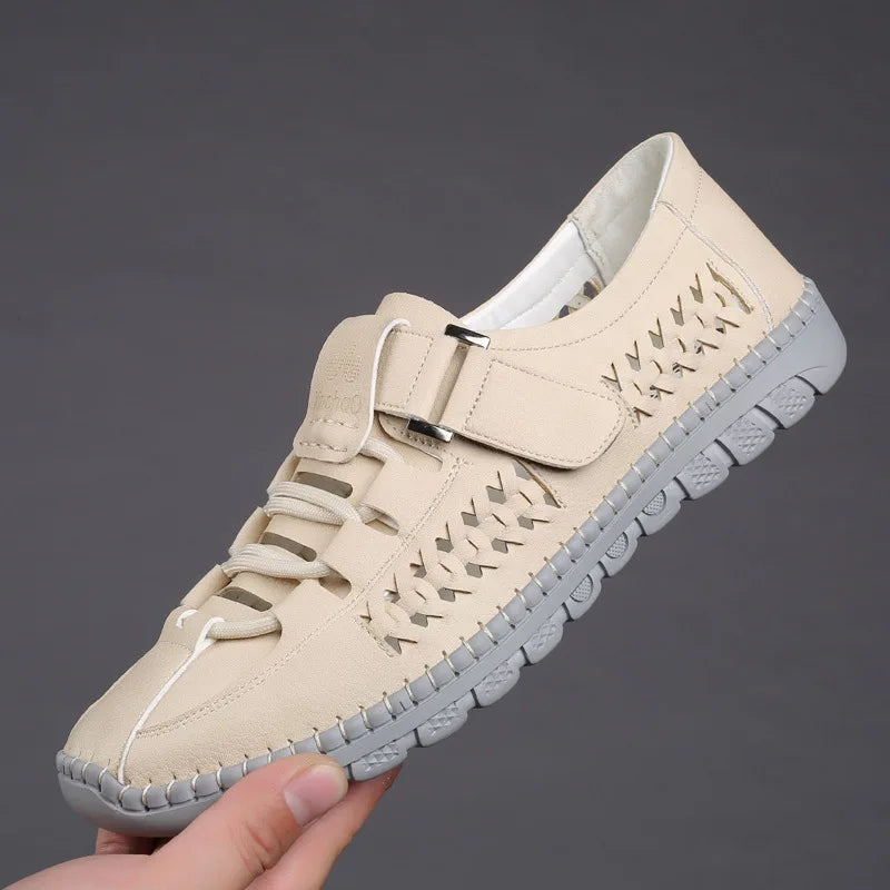 Men's Leather Sandals Hollow Platform Sandals 2021 Handmade Soft Sole Soft Top Male Shoes Non-slip Man Footwear Zapatos Hombre