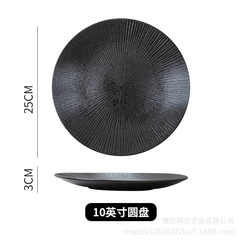 Japanese ceramic striped plate creative steak plate spaghetti plate retro sushi plate restaurant commercial plate