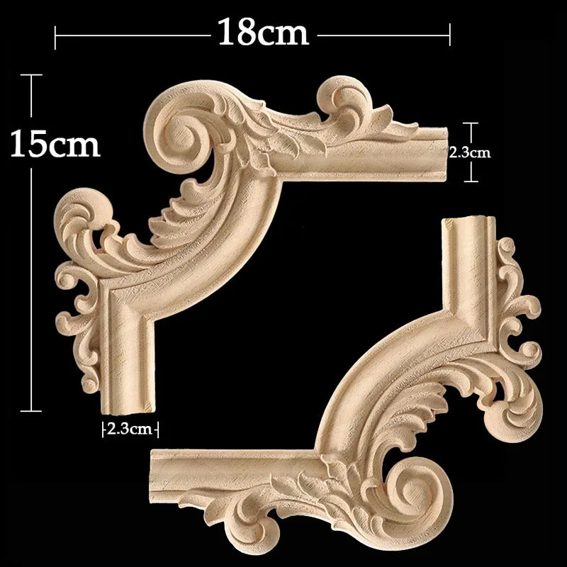 Wood Appliques Corner Flower Exquisite Carving Natural Furniture Wooden Mouldings Vintage Unpainted Accessories Decoration Decal