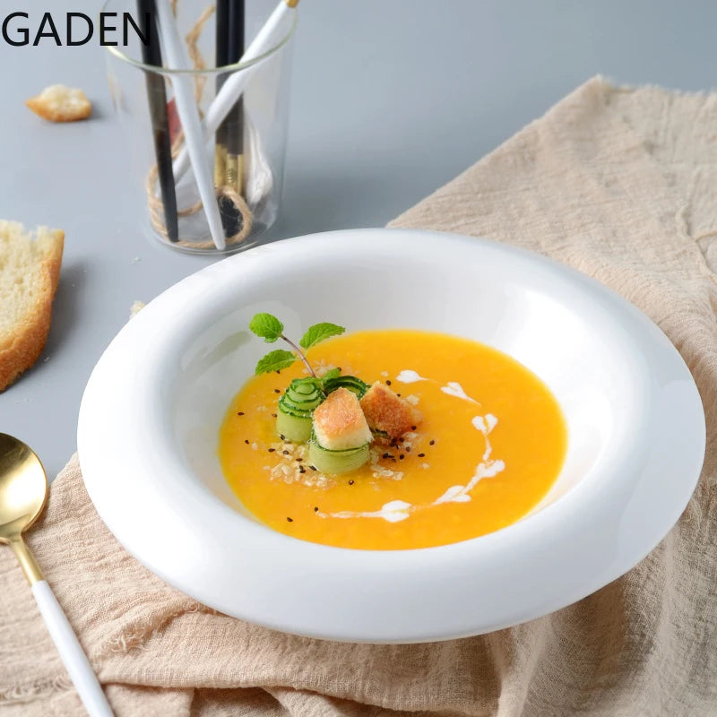 Pure White Western Dinner Plate Pasta Plate Ceramic Disc Home Dish Plate Restaurant Dessert Plate Creative Snack Flat Plate