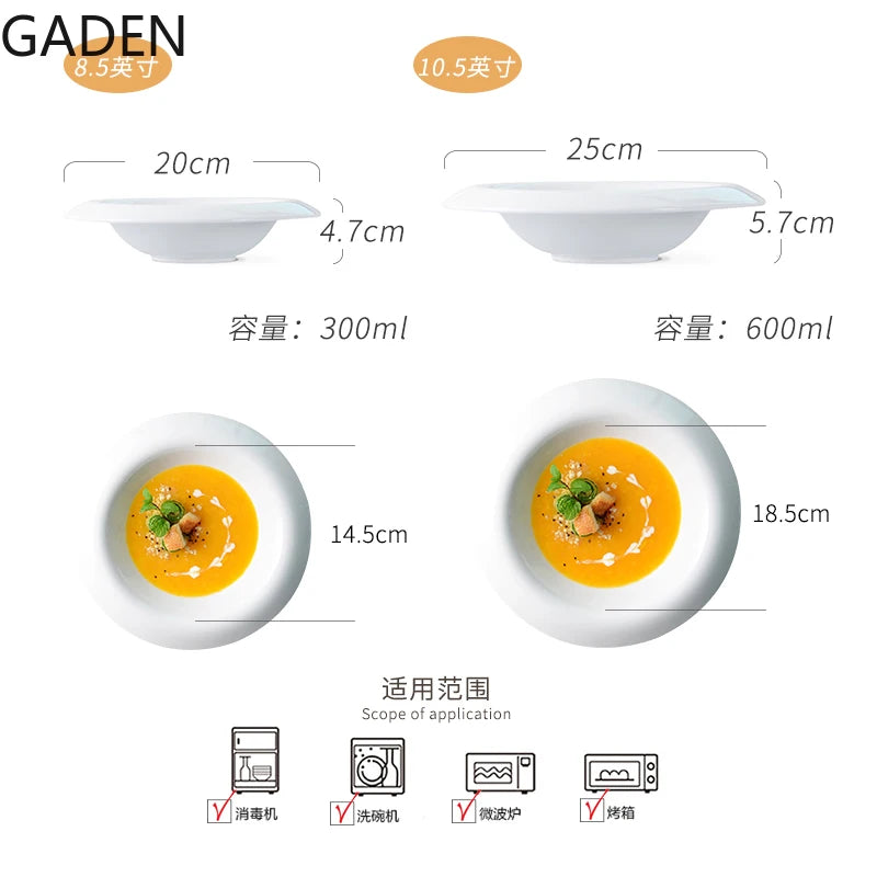 Pure White Western Dinner Plate Pasta Plate Ceramic Disc Home Dish Plate Restaurant Dessert Plate Creative Snack Flat Plate
