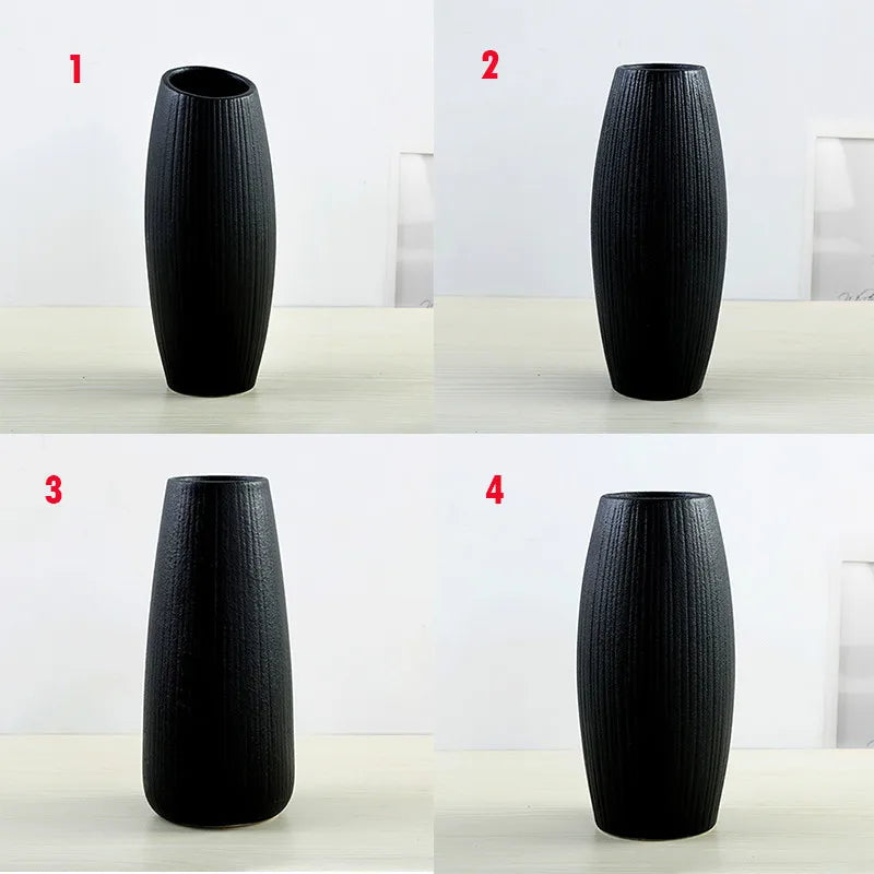 Modern Creative Classic Black Ceramic Vase Retro Vase Container Simple European Handmade Crafts Home Decoration LBS