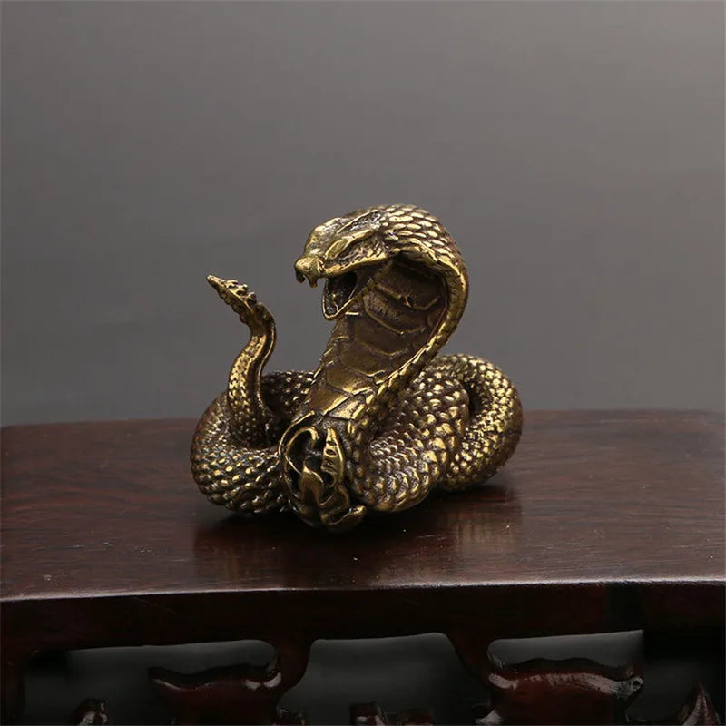 Antique Bronze Cobra Statue Ornament Zodiac Snake Miniature Figurines Copper Desktop Decoration Tea Pets Decor Accessories Craft