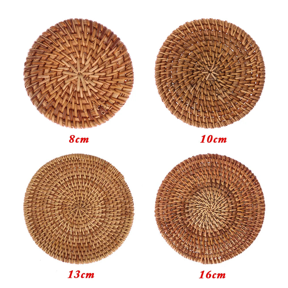 1Pc New Hot Natural Rattan Coasters Insulation Cup Bowl Pad Handmade Padding Table Mat Round Placemats Kitchen Accessories