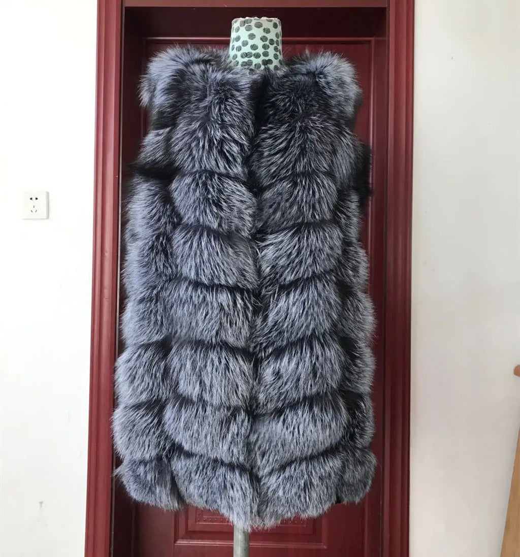 Winter Red Fox Fur Vest Female Real Long Women Red Fox Fur Waistcoat Natural Fox Fur Waistcoat Long