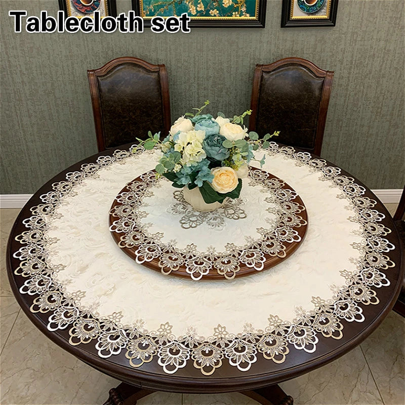 European Modern Fabric Lace Trim Hotel Restaurant Banquet Party Big Tablecloth Bedroom Balcony Small Round Table Cloth Tapete