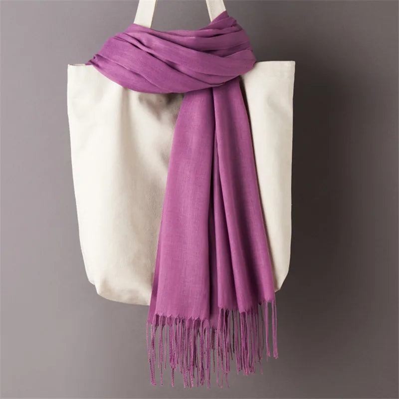 Fashion women scarf thin shawls Solid Color Women Scarf Winter Hijabs Tassels Long Cashmere Like Pashmina Hijabs Scarves Wraps
