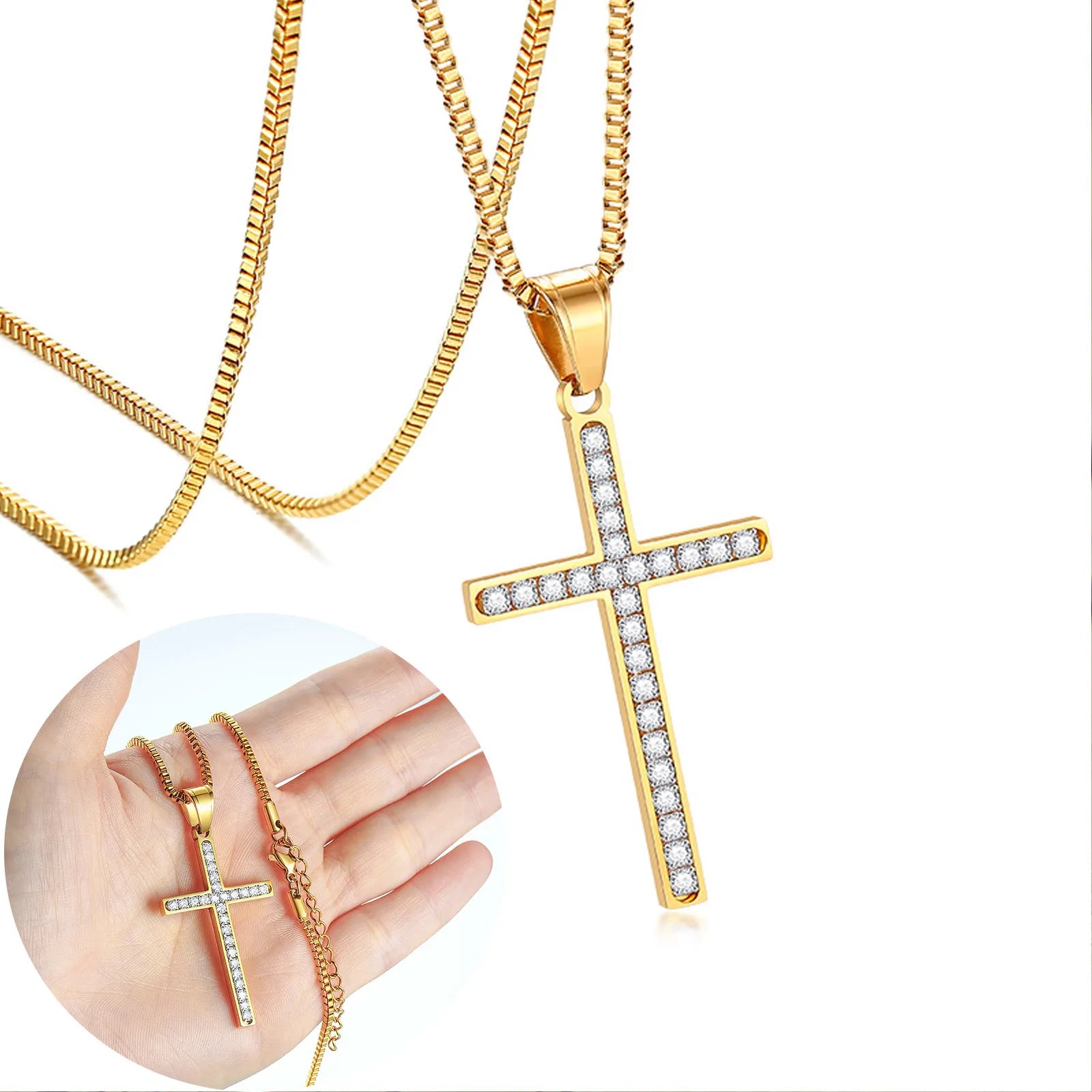 Vnox Minimalist Cross Necklaces Faith Pendant,Simple Stainless Steel Christian Prayer Religious Women Men Jewelry,Car Pendant