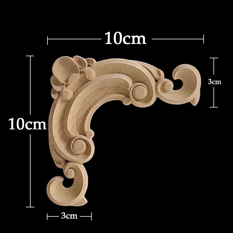 Wood Appliques Corner Flower Exquisite Carving Natural Furniture Wooden Mouldings Vintage Unpainted Accessories Decoration Decal