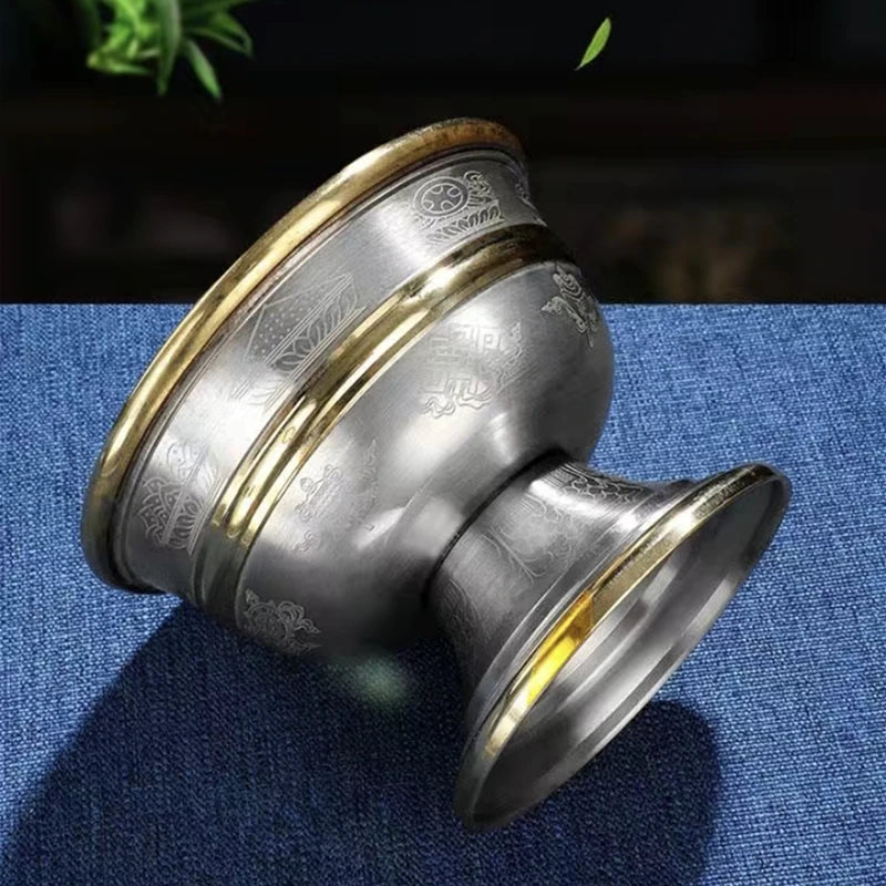 Bronze Buddhism Bowl for Indoor Decoration, Tibetan Tribute, Holy Water Cup, Buddhist Tantric Bowl Collection, Handicraft Gift