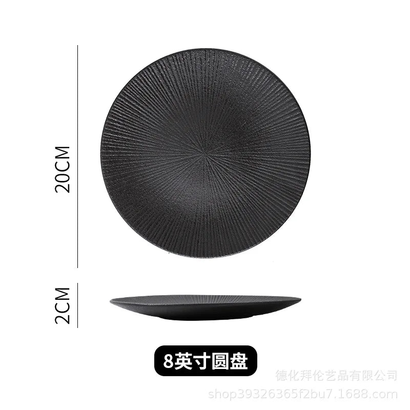 Japanese ceramic striped plate creative steak plate spaghetti plate retro sushi plate restaurant commercial plate