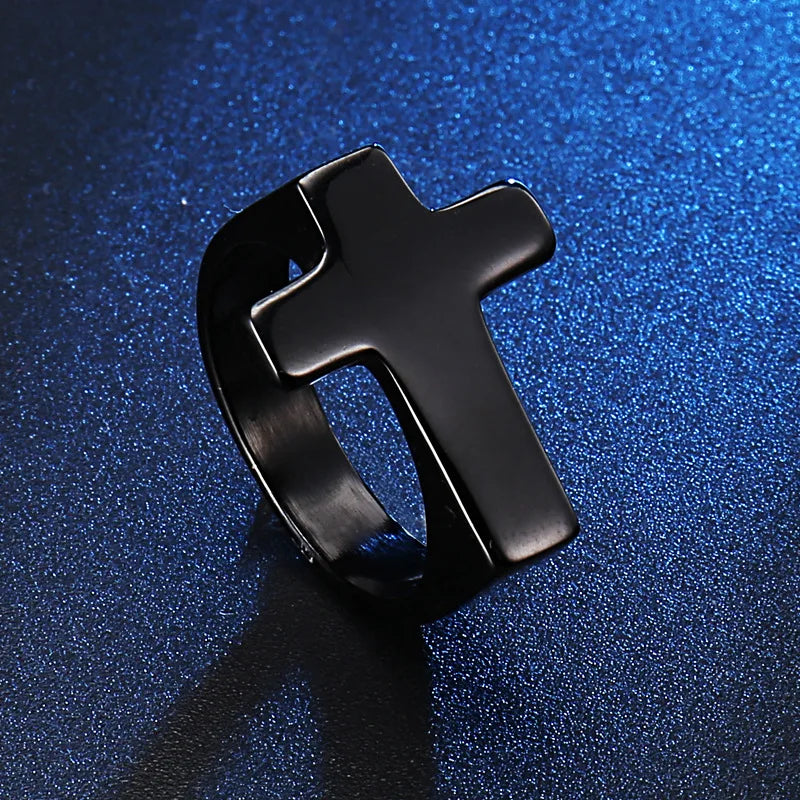 Stainless steel simple cross ring Protestant Christian cross religious ring