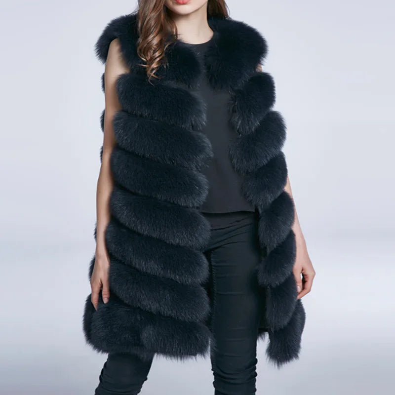 women's jacket 2025 fur jacket 90cm diagonal slim natural fox fur vest mid-length fox fur vest real fur jacket natural fur good