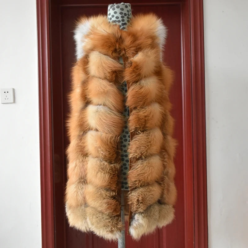 Winter Red Fox Fur Vest Female Real Long Women Red Fox Fur Waistcoat Natural Fox Fur Waistcoat Long