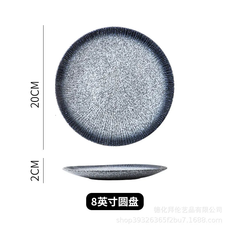 Japanese ceramic striped plate creative steak plate spaghetti plate retro sushi plate restaurant commercial plate