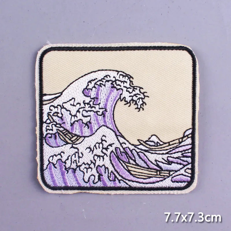 Space Adventure Patch On Clothes Embroidered Patches For Clothing Stickers Mountain Natural Appliques Waves Badge For Jacket DIY