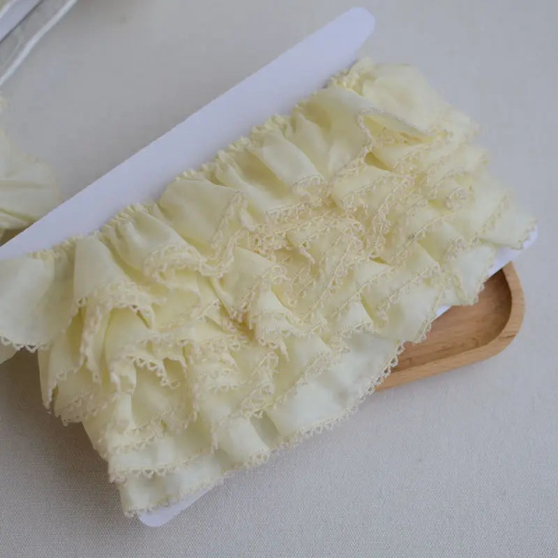 1meter Frilled Cotton Cloth Lace Trim for DIY Crafts Costume Sewing Accessories Yellow White  Cotton Lace Fabric 4.8cm Width